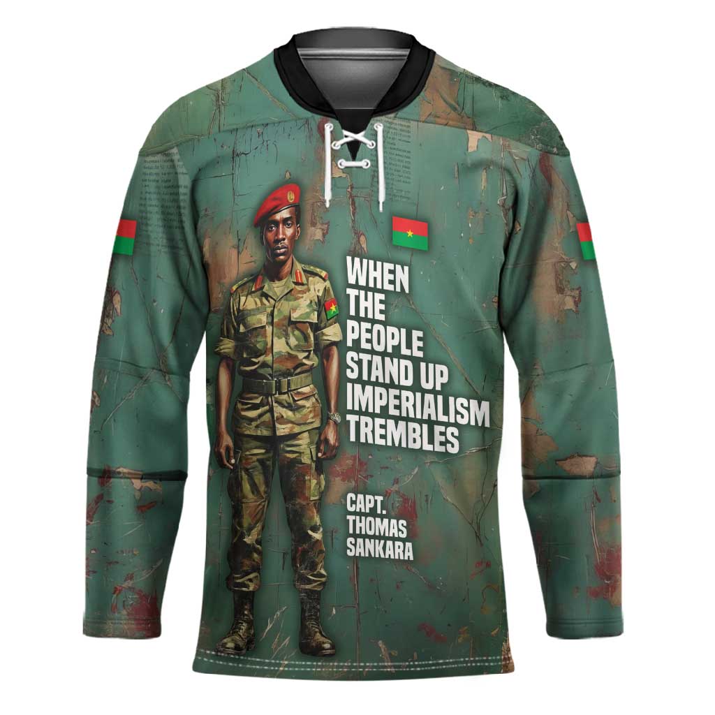 Burkina Faso Thomas Sankara Hockey Jersey with Military Stance and Anti-Imperialist Quote Tribute Design - African Pride