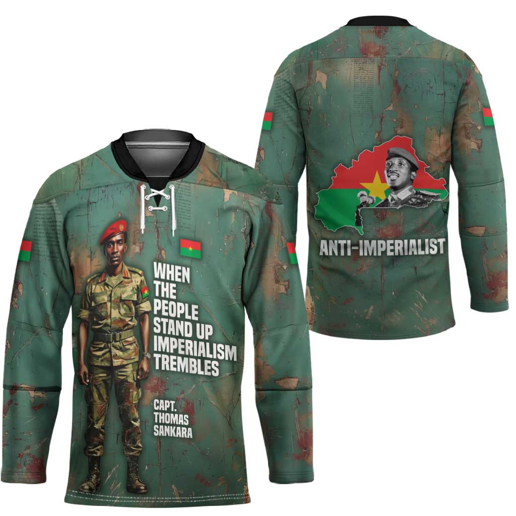 Burkina Faso Thomas Sankara Hockey Jersey with Military Stance and Anti-Imperialist Quote Tribute Design - African Pride