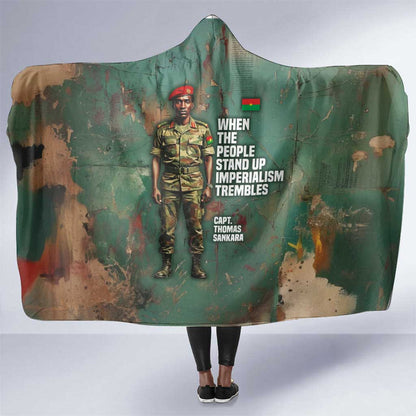Burkina Faso Thomas Sankara Hooded Blanket with Military Stance and Anti-Imperialist Quote Tribute Design - African Pride