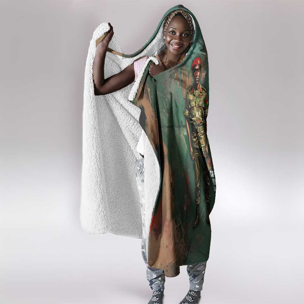 Burkina Faso Thomas Sankara Hooded Blanket with Military Stance and Anti-Imperialist Quote Tribute Design - African Pride