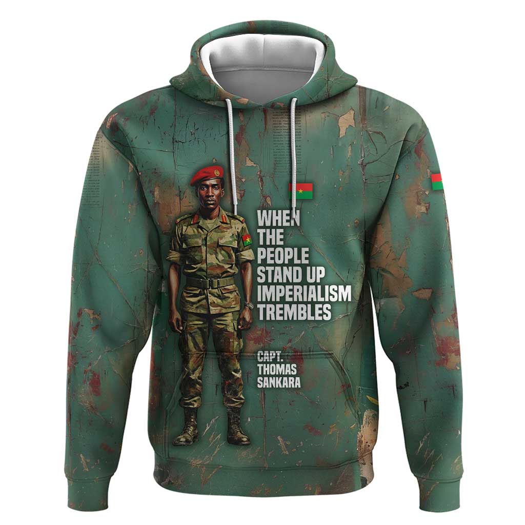 Burkina Faso Thomas Sankara Hoodie with Military Stance and Anti-Imperialist Quote Tribute Design - African Pride