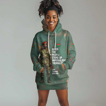 Burkina Faso Thomas Sankara Hoodie Dress with Military Stance and Anti-Imperialist Quote Tribute Design - African Pride