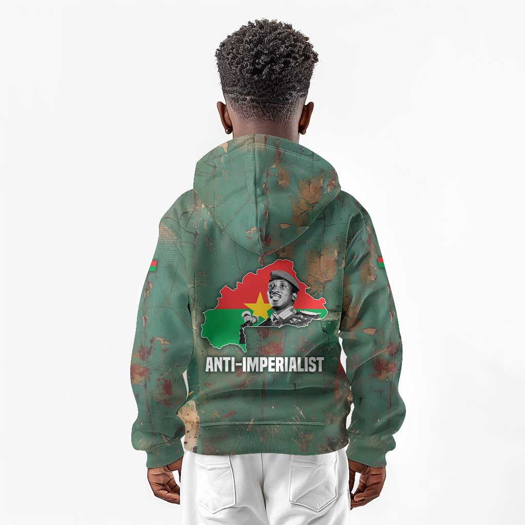 Burkina Faso Thomas Sankara Kid Hoodie with Military Stance and Anti-Imperialist Quote Tribute Design - African Pride