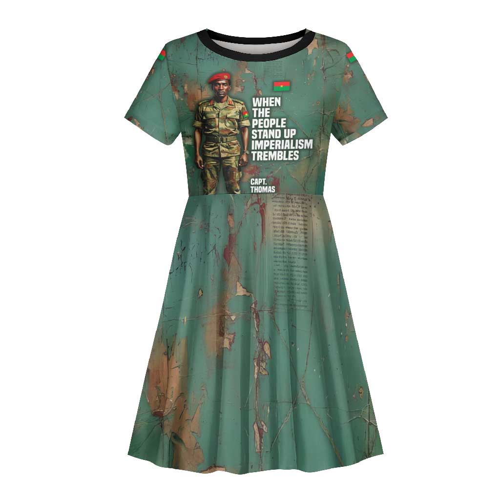 Burkina Faso Thomas Sankara Kid Short Sleeve Dress with Military Stance and Anti-Imperialist Quote Tribute Design - African Pride