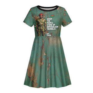 Burkina Faso Thomas Sankara Kid Short Sleeve Dress with Military Stance and Anti-Imperialist Quote Tribute Design - African Pride