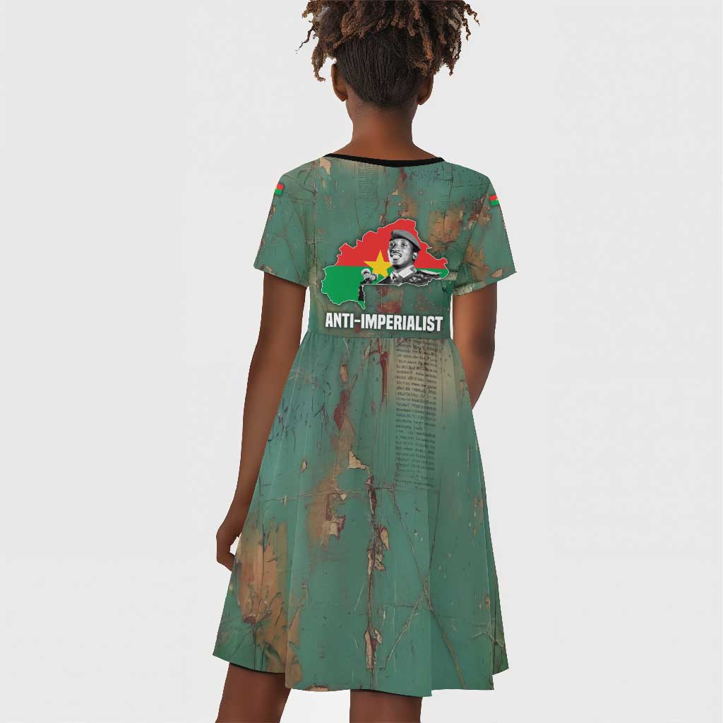 Burkina Faso Thomas Sankara Kid Short Sleeve Dress with Military Stance and Anti-Imperialist Quote Tribute Design - African Pride