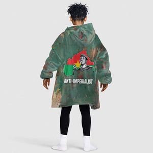 Burkina Faso Thomas Sankara Kid Wearable Blanket Hoodie with Military Stance and Anti-Imperialist Quote Tribute Design - African Pride