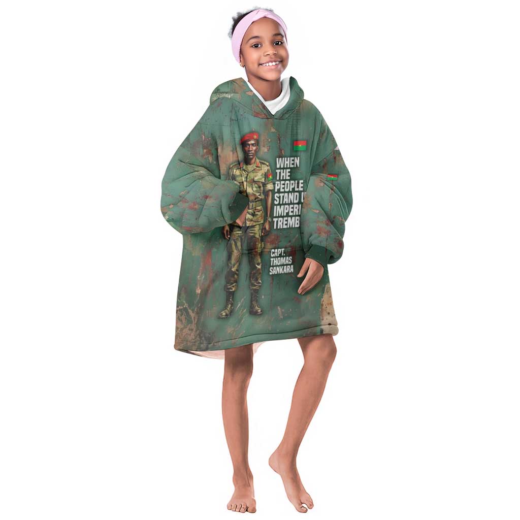 Burkina Faso Thomas Sankara Kid Wearable Blanket Hoodie with Military Stance and Anti-Imperialist Quote Tribute Design - African Pride
