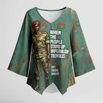 Burkina Faso Thomas Sankara Kimono Sleeve Blouse with Military Stance and Anti-Imperialist Quote Tribute Design - African Pride