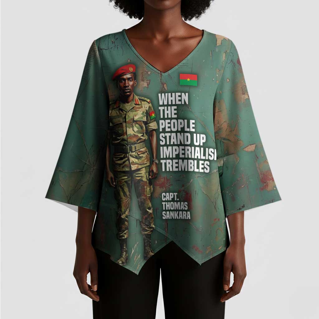 Burkina Faso Thomas Sankara Kimono Sleeve Blouse with Military Stance and Anti-Imperialist Quote Tribute Design - African Pride