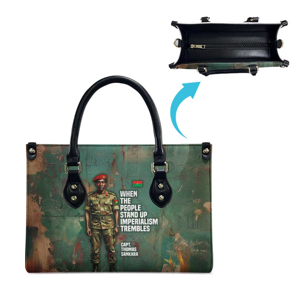 Burkina Faso Thomas Sankara Leather Bag with Military Stance and Anti-Imperialist Quote Tribute Design - African Pride
