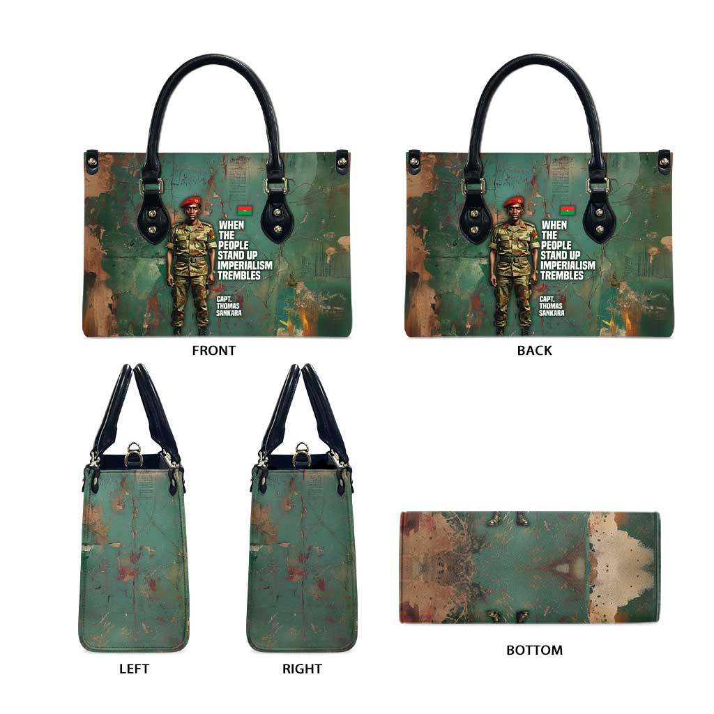 Burkina Faso Thomas Sankara Leather Bag with Military Stance and Anti-Imperialist Quote Tribute Design - African Pride