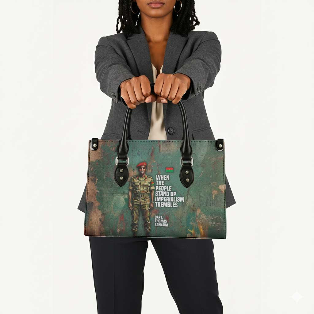 Burkina Faso Thomas Sankara Leather Bag with Military Stance and Anti-Imperialist Quote Tribute Design - African Pride