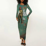 Burkina Faso Thomas Sankara Long Sleeve Bodycon Dress with Military Stance and Anti-Imperialist Quote Tribute Design - African Pride