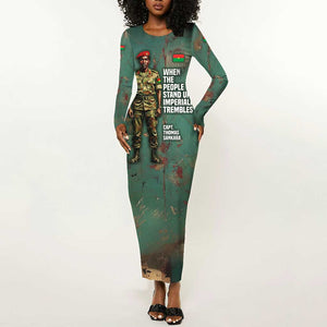 Burkina Faso Thomas Sankara Long Sleeve Bodycon Dress with Military Stance and Anti-Imperialist Quote Tribute Design - African Pride