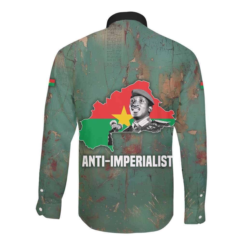 Burkina Faso Thomas Sankara Long Sleeve Button Shirt with Military Stance and Anti-Imperialist Quote Tribute Design - African Pride