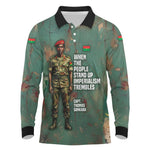 Burkina Faso Thomas Sankara Long Sleeve Polo Shirt with Military Stance and Anti-Imperialist Quote Tribute Design - African Pride