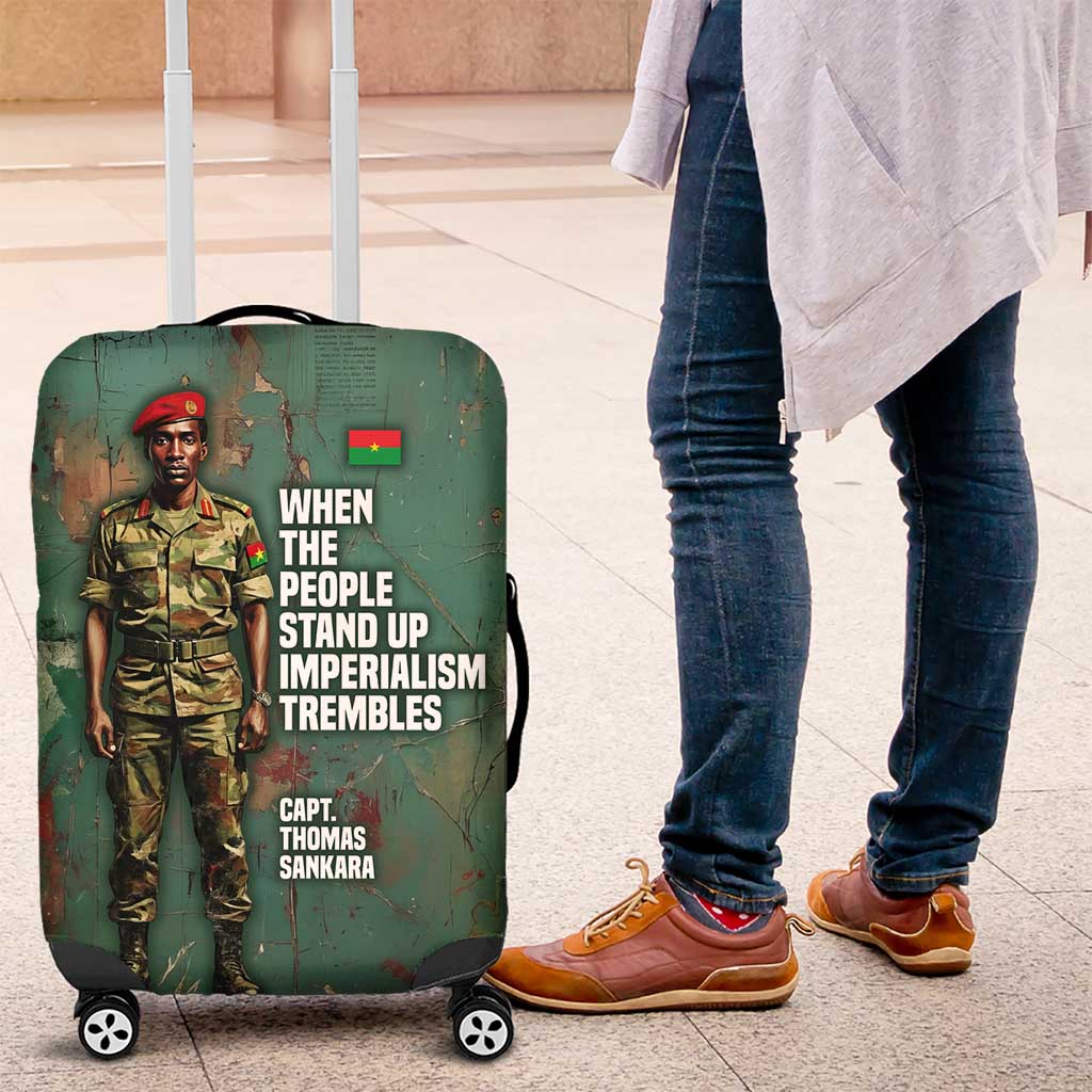 Burkina Faso Thomas Sankara Luggage Cover with Military Stance and Anti-Imperialist Quote Tribute Design - African Pride