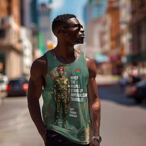 Burkina Faso Thomas Sankara Men Tank Top with Military Stance and Anti-Imperialist Quote Tribute Design - African Pride