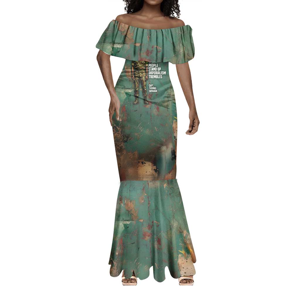 Burkina Faso Thomas Sankara Mermaid Dress with Military Stance and Anti-Imperialist Quote Tribute Design - African Pride