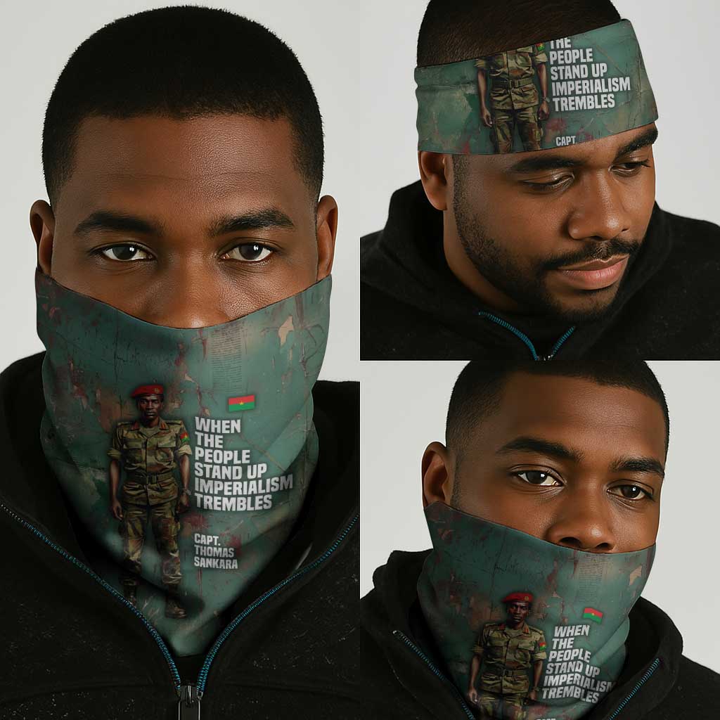 Burkina Faso Thomas Sankara Neck Gaiter with Military Stance and Anti-Imperialist Quote Tribute Design - African Pride