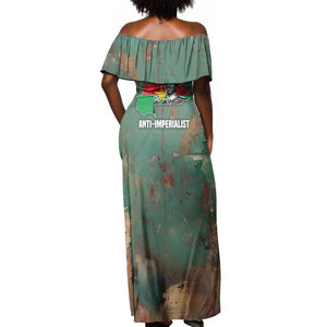 Burkina Faso Thomas Sankara Off Shoulder Maxi Dress with Military Stance and Anti-Imperialist Quote Tribute Design - African Pride