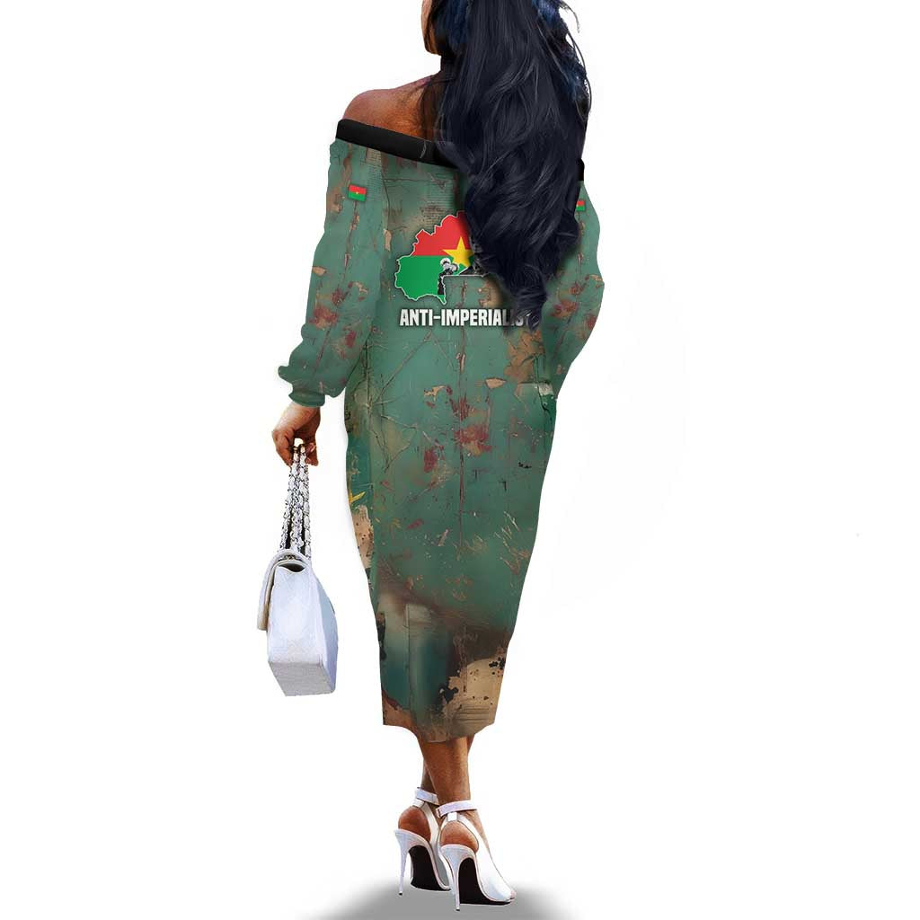 Burkina Faso Thomas Sankara Off The Shoulder Long Sleeve Dress with Military Stance and Anti-Imperialist Quote Tribute Design - African Pride