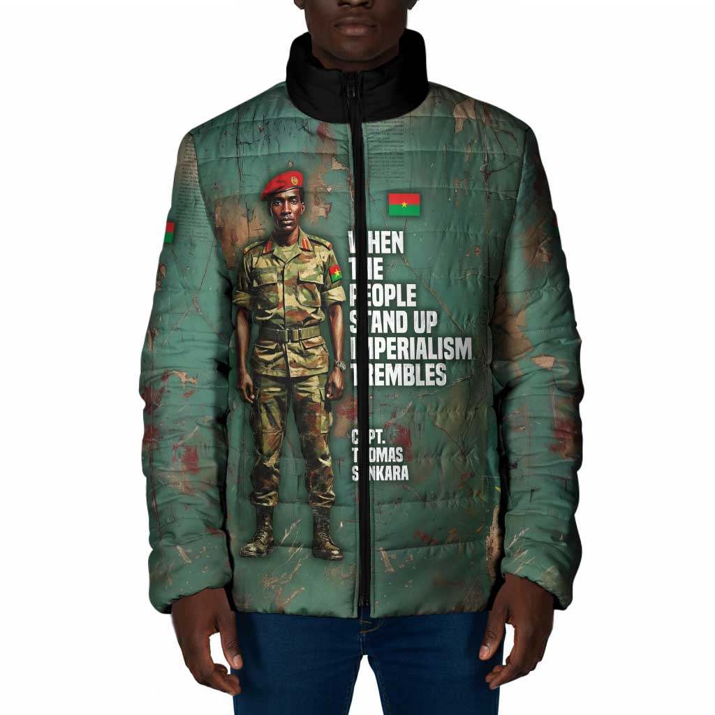 Burkina Faso Thomas Sankara Padded Jacket with Military Stance and Anti-Imperialist Quote Tribute Design - African Pride