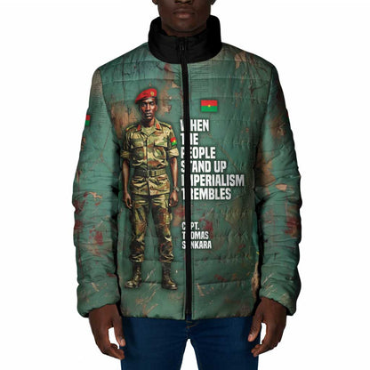 Burkina Faso Thomas Sankara Padded Jacket with Military Stance and Anti-Imperialist Quote Tribute Design - African Pride