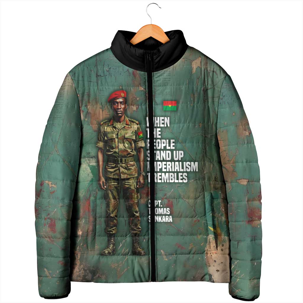 Burkina Faso Thomas Sankara Padded Jacket with Military Stance and Anti-Imperialist Quote Tribute Design - African Pride