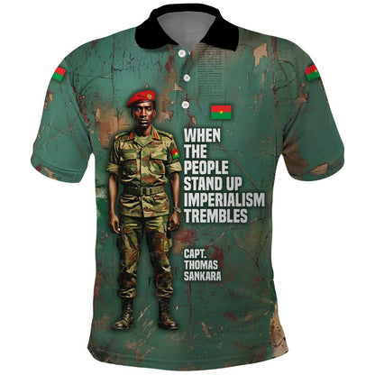 Burkina Faso Thomas Sankara Polo Shirt with Military Stance and Anti-Imperialist Quote Tribute Design - African Pride