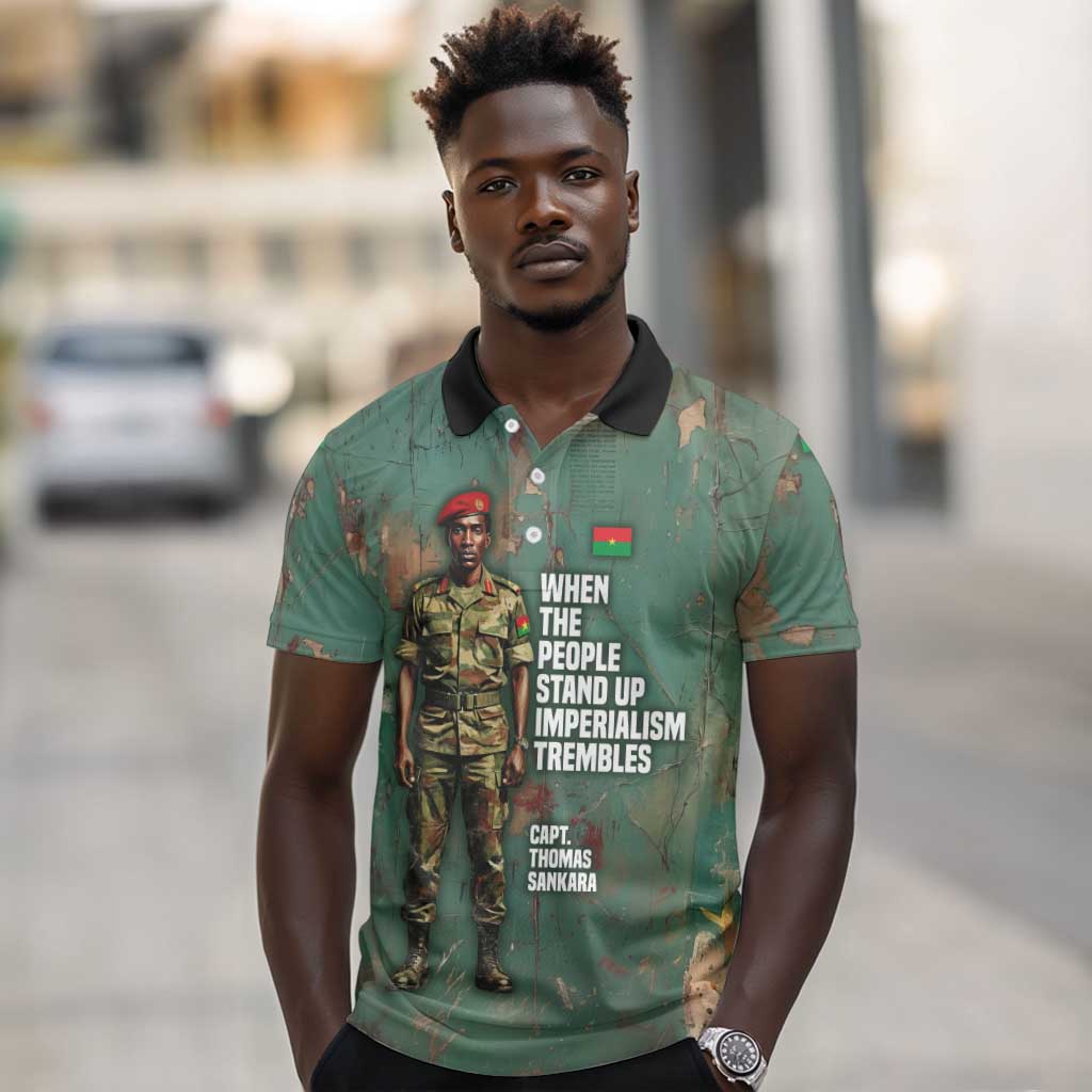 Burkina Faso Thomas Sankara Polo Shirt with Military Stance and Anti-Imperialist Quote Tribute Design - African Pride