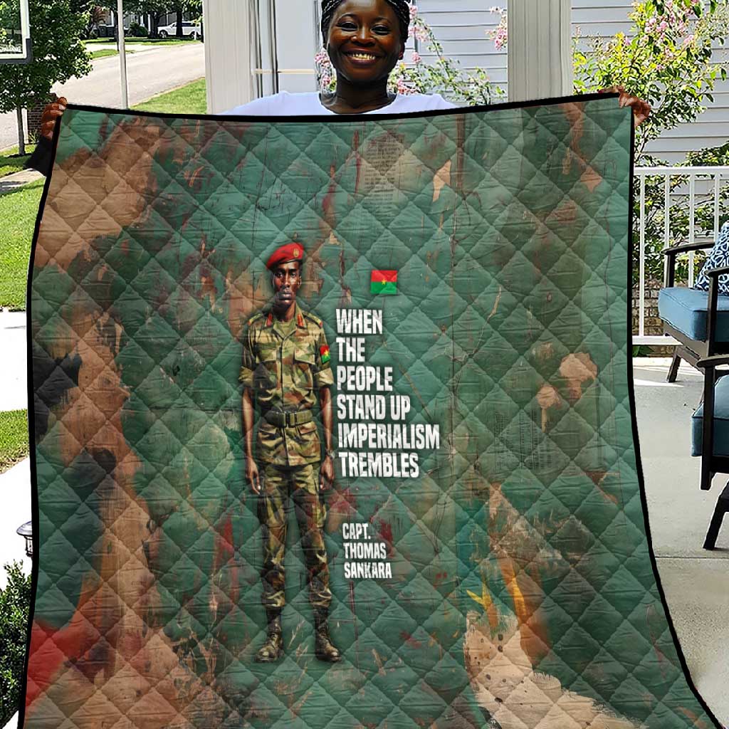 Burkina Faso Thomas Sankara Quilt with Military Stance and Anti-Imperialist Quote Tribute Design - African Pride