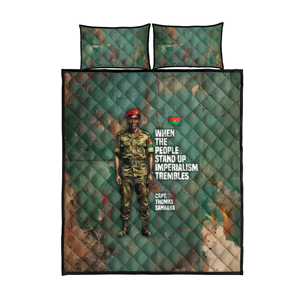 Burkina Faso Thomas Sankara Quilt Bed Set with Military Stance and Anti-Imperialist Quote Tribute Design - African Pride