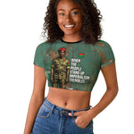 Burkina Faso Thomas Sankara Raglan Cropped T shirt with Military Stance and Anti-Imperialist Quote Tribute Design - African Pride