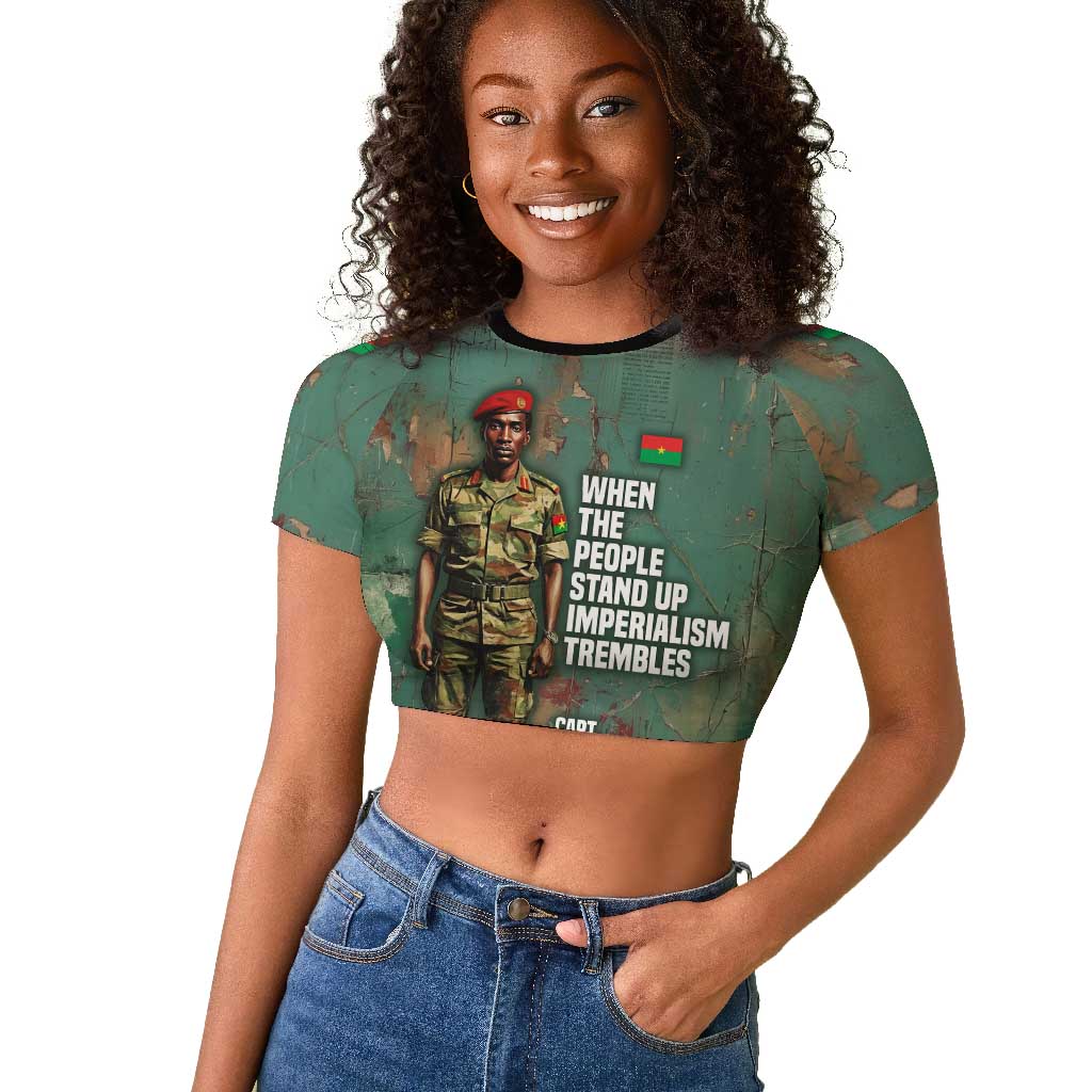 Burkina Faso Thomas Sankara Raglan Cropped T shirt with Military Stance and Anti-Imperialist Quote Tribute Design - African Pride