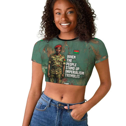 Burkina Faso Thomas Sankara Raglan Cropped T shirt with Military Stance and Anti-Imperialist Quote Tribute Design - African Pride