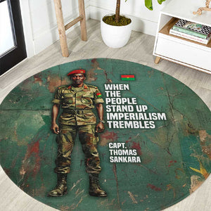 Burkina Faso Thomas Sankara Round Carpet with Military Stance and Anti-Imperialist Quote Tribute Design - African Pride