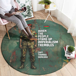 Burkina Faso Thomas Sankara Round Carpet with Military Stance and Anti-Imperialist Quote Tribute Design - African Pride