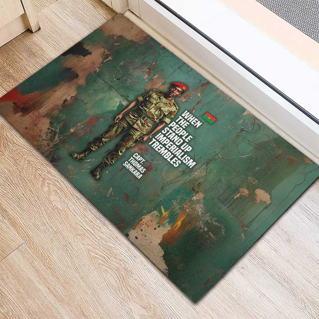 Burkina Faso Thomas Sankara Rubber Doormat with Military Stance and Anti-Imperialist Quote Tribute Design - African Pride