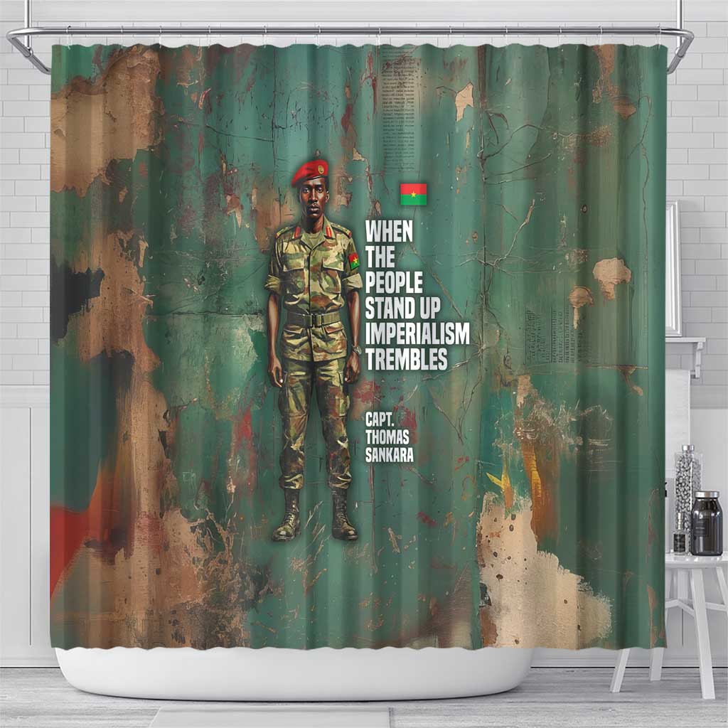 Burkina Faso Thomas Sankara Shower Curtain with Military Stance and Anti-Imperialist Quote Tribute Design - African Pride