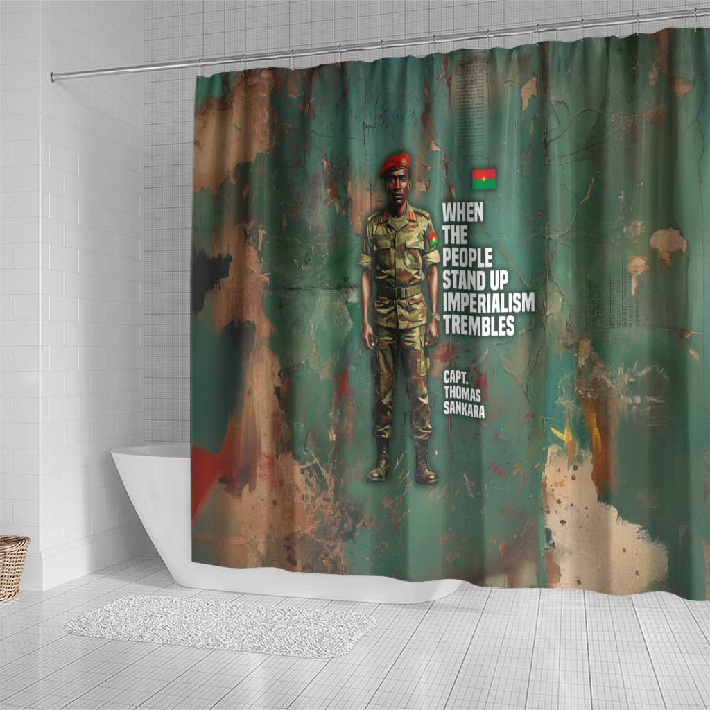 Burkina Faso Thomas Sankara Shower Curtain with Military Stance and Anti-Imperialist Quote Tribute Design - African Pride
