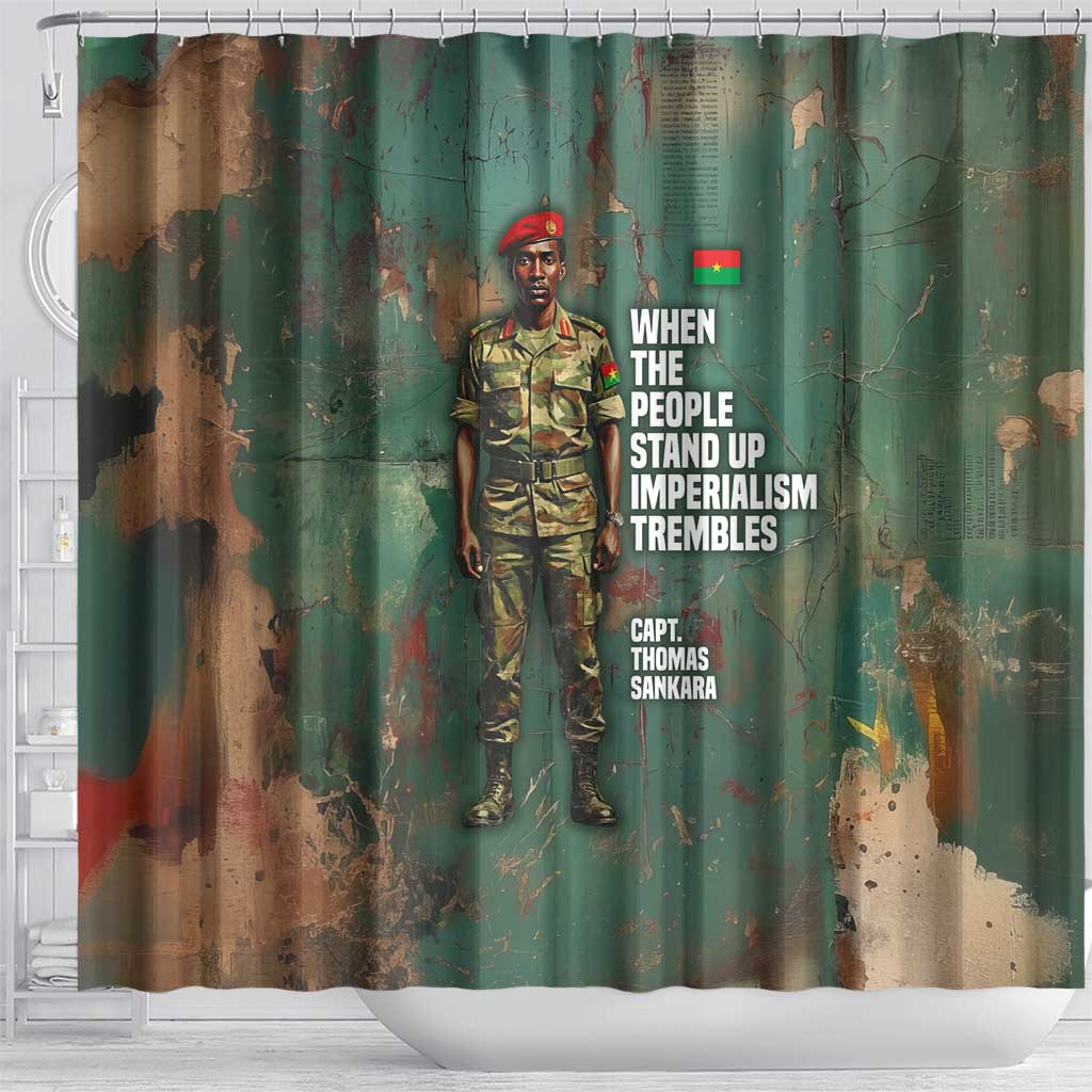 Burkina Faso Thomas Sankara Shower Curtain with Military Stance and Anti-Imperialist Quote Tribute Design - African Pride
