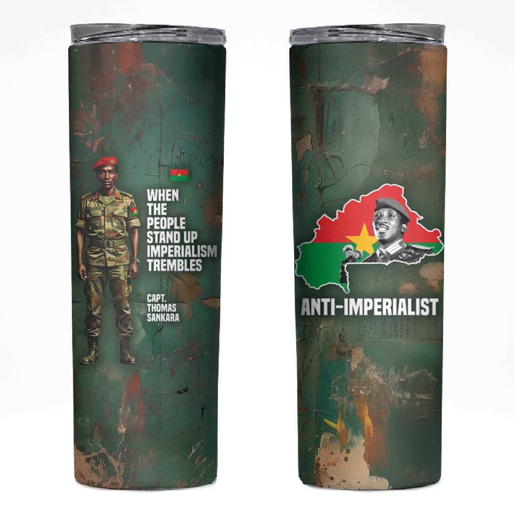 Burkina Faso Thomas Sankara Skinny Tumbler with Military Stance and Anti-Imperialist Quote Tribute Design - African Pride
