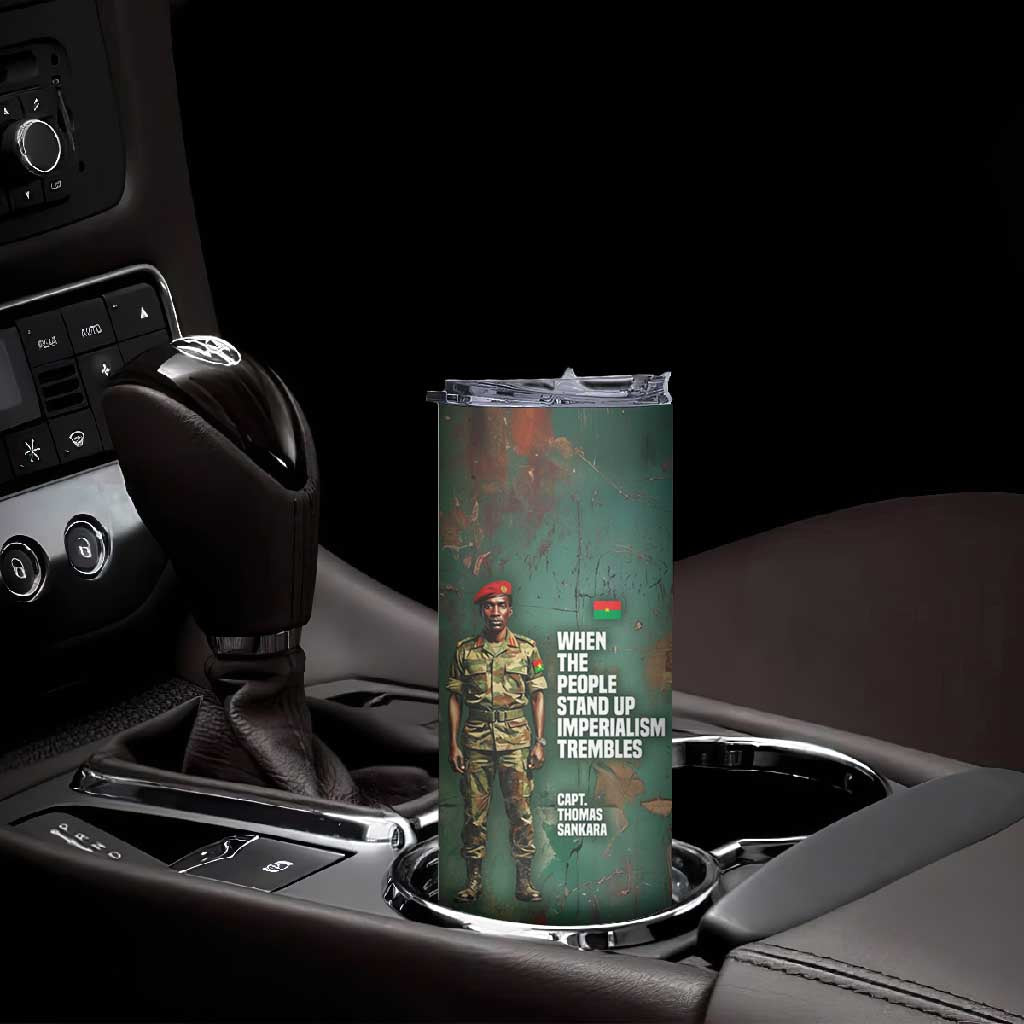 Burkina Faso Thomas Sankara Skinny Tumbler with Military Stance and Anti-Imperialist Quote Tribute Design - African Pride