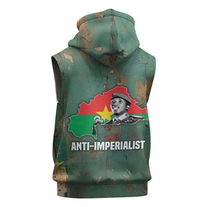 Burkina Faso Thomas Sankara Sleeveless Hoodie with Military Stance and Anti-Imperialist Quote Tribute Design - African Pride