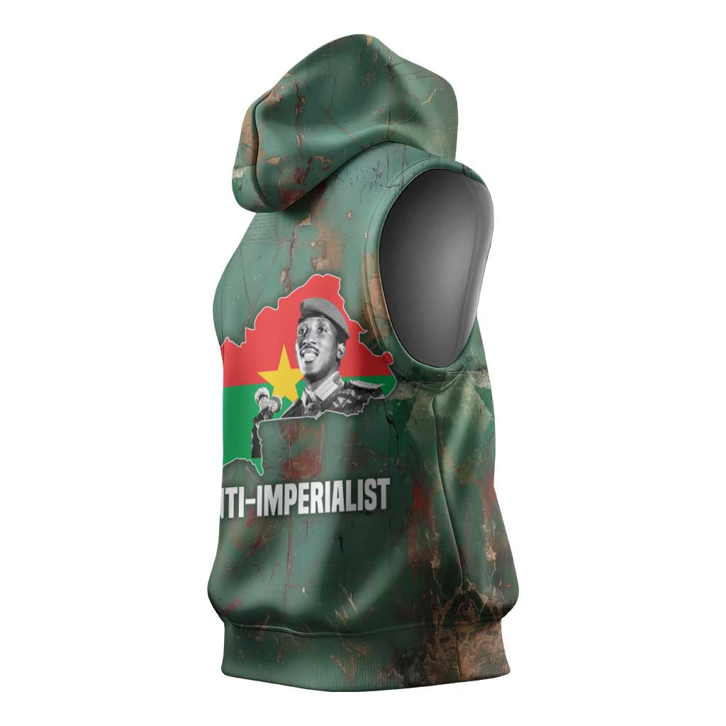 Burkina Faso Thomas Sankara Sleeveless Hoodie with Military Stance and Anti-Imperialist Quote Tribute Design - African Pride