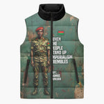 Burkina Faso Thomas Sankara Sleeveless Puffer Jacket with Military Stance and Anti-Imperialist Quote Tribute Design - African Pride