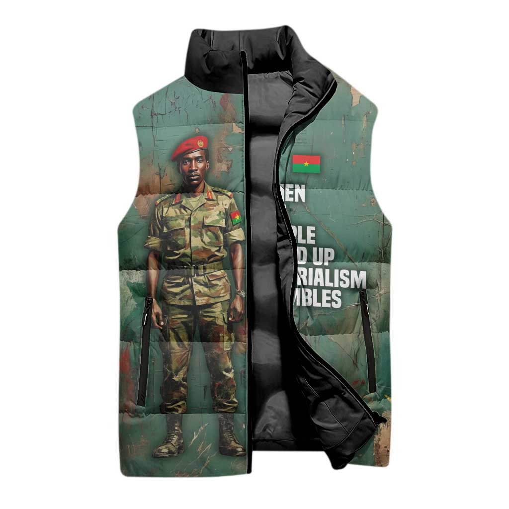 Burkina Faso Thomas Sankara Sleeveless Puffer Jacket with Military Stance and Anti-Imperialist Quote Tribute Design - African Pride