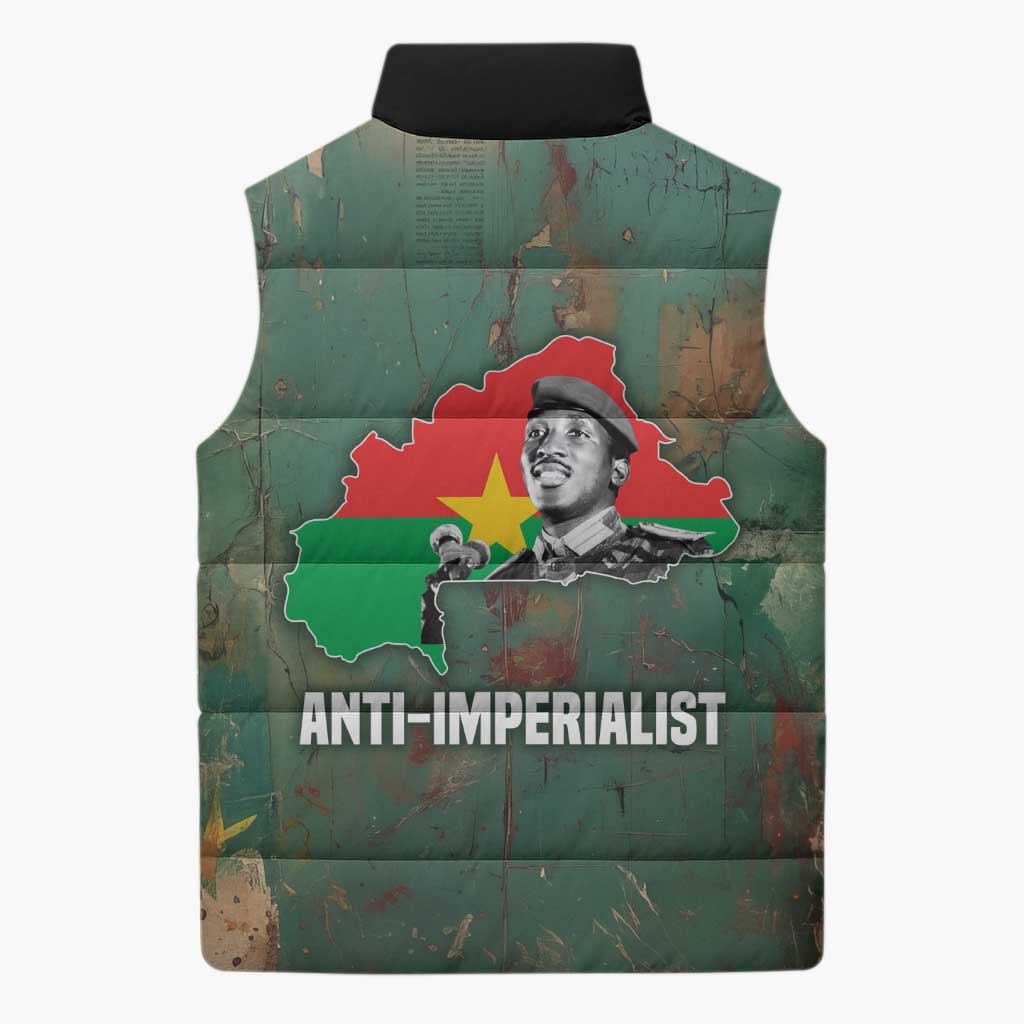 Burkina Faso Thomas Sankara Sleeveless Puffer Jacket with Military Stance and Anti-Imperialist Quote Tribute Design - African Pride